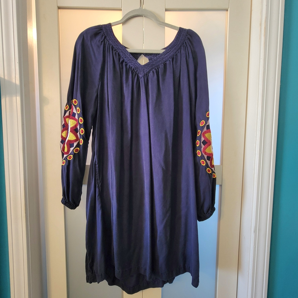 Crown & Ivy Navy Blue Embroidered Dress